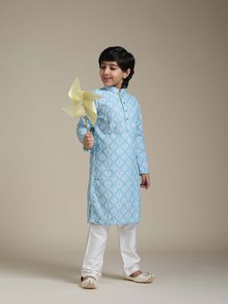 Manyavar - Blue Chikankari Kurta & Pyjama (Set of 2)