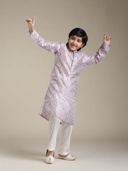 Manyavar - Pink Art Silk Printed Kurta & Pyjama (Set of 2)