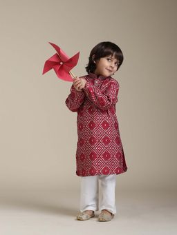 Manyavar - Pink Printed Kurta & Pyjama (Set of 2)