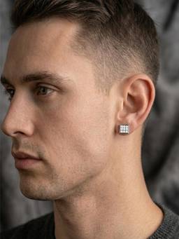 CARATIRO - White 925 Sterling Silver Square Earring for Men