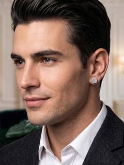 CARATIRO - White 925 Sterling Silver Hexgon Diamond Stud