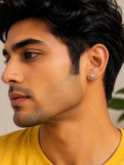 CARATIRO - White Diamond Studded Stud In Silver