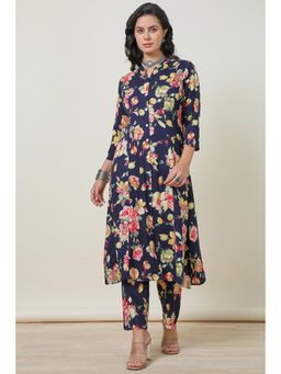 Soch - Women Navy Blue Floral Print Rayon Co-Ord (Set of 2)