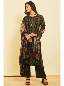 Soch - Women Green Muslin Blend Print Kurta with Palazzo and Dupatta (Set of 3)