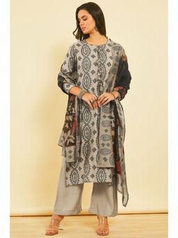 Soch - Women Grey Muslin Blend Printed Kurta with Palazzo and Dupatta (Set of 3)