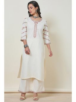 Soch - Women Cream Silk Blend Embroidered Kurta with Palazzo (Set of 2)