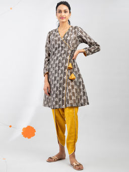 Pink Fort - Floral Chanderi Gota Kurta - Grey