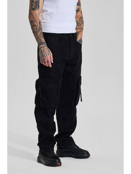 Snitch - Dark Charcoal Black Solid/Plain Loose Casual Jeans for Men