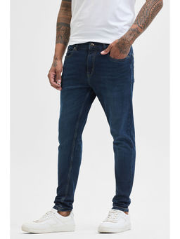 Snitch - Navy Blue Solid/Plain Skinny Casual Jeans for Men