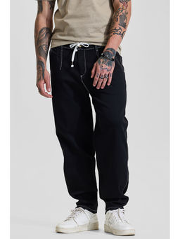 Snitch - Dark Jet Black Solid/Plain Tapered Casual Jeans for Men