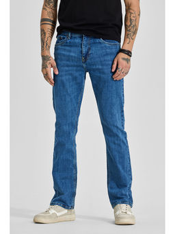 Snitch - Navy Blue Solid/Plain Straight Casual Jeans for Men