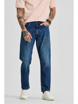 Snitch - Dark Navy Blue Solid/Plain Loose Casual Jeans for Men