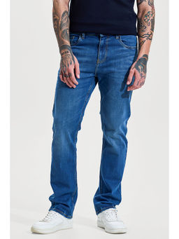 Snitch - Deep Steel Blue Solid/Plain Straight Casual Jeans for Men