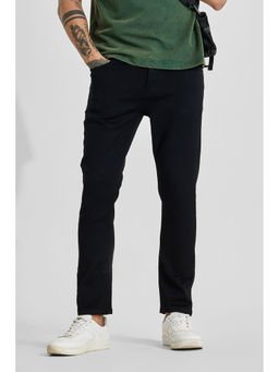 Snitch - Jet Black Solid/Plain Slim Casual Jeans for Men