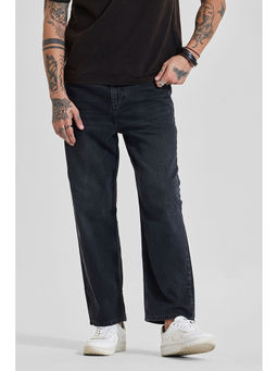 Snitch - Dark Charcoal Black Solid/Plain Loose Casual Jeans for Men