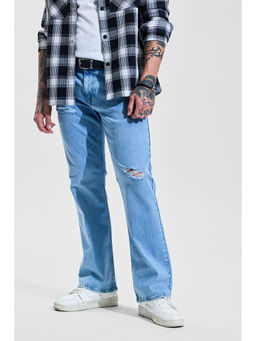 Snitch - Light Blue Solid/Plain Bootcut Casual Jeans for Men