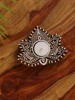 ExclusiveLane - Luminous Lotus Hand-Carved Block Tea-Light Holder
