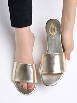Shoetopia - Embellished Gold-toned Flats For Women