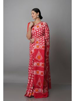 Unnati Silks - Red Pure Batik Kota Cotton Saree with Unstitched Blouse