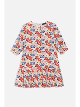 Allen Solly - Girls White Print Regular Fit Casual Knee Dress