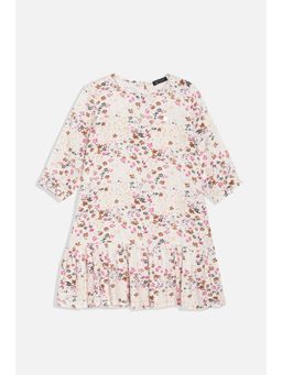 Allen Solly - Girls Cream Print Regular Fit Casual Knee Dress