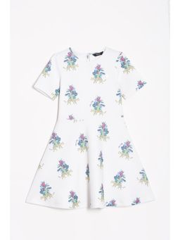 Allen Solly - Girls White Print Regular Fit Casual Knee Dress