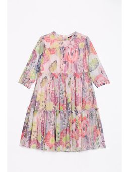 Allen Solly - Girls Pink Print Regular Fit Casual Knee Dress