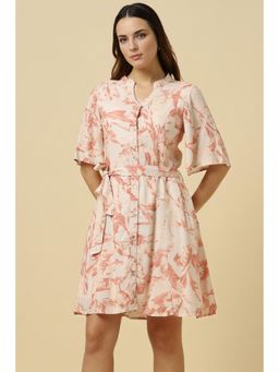Allen Solly - Women Beige Print Casual Mini Dress with Belt