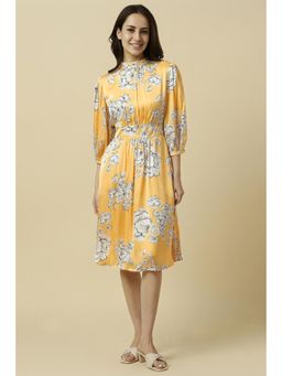 Allen Solly - Women Yellow Print Casual Midi Dress