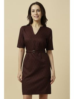 Allen Solly - Women Brown Print Formal Knee Dress with Belt
