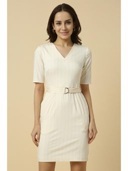 Allen Solly - Women Beige Stripe Formal Mini Dress with Belt