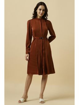 Allen Solly - Women Brown Solid Casual Knee Dress with Belt