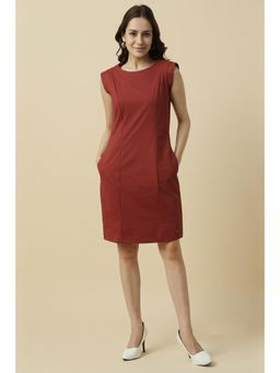 Allen Solly - Women Maroon Solid Formal Knee Dress
