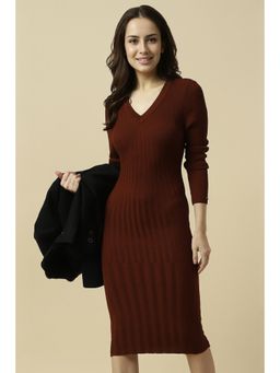 Allen Solly - Women Brown Textured Casual Midi Dress