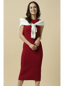 Allen Solly - Women Red Textured Casual Midi Dress