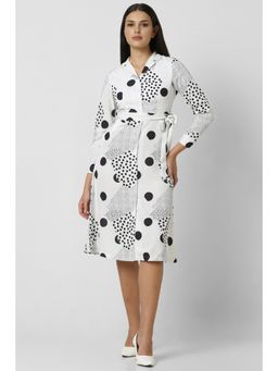 Van Heusen - Women White Dots Formal Midi Dress with Belt