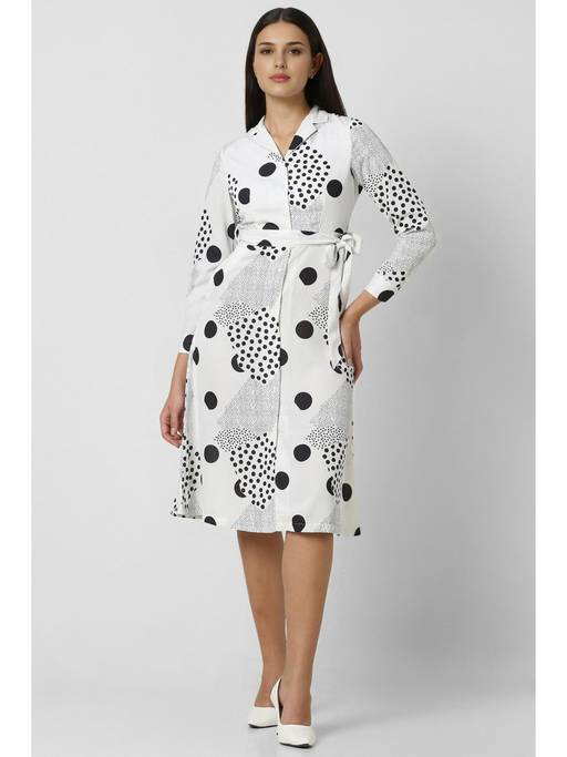 van heusen ladies dresses Buy Women White Dots Formal Midi Dress with Belt (XS) Online category-womens-dresses-dresses