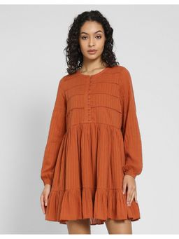 American Eagle - Women Rust Long-Sleeve Flowy Babydoll Mini Dress