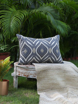 Revive Home - Rich Cotton Duck Lace, Intericate Embroidered Cushion Cover With Beads Cushion Cover