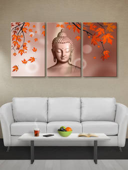 999Store - Peaceful Buddha Portrait Surrounded Autumn Leaves Multi-Panel Wall Art (Pack of 3)