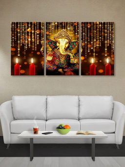 999Store - Lord Ganesha Surrounded By Glowing Lamps Candles Multi-Panel Wall Art (Pack of 3)