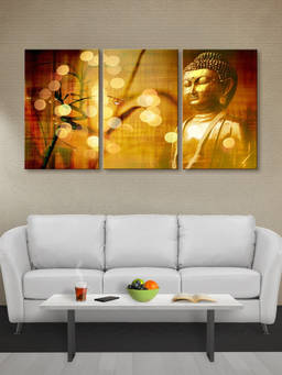 999Store - Buddha Profile With Flowers & Warm Bokeh Lighting Multi-Panel Wall Art (Pack of 3)