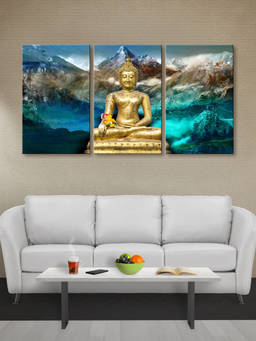999Store - Seated Buddha Overlooking A Turquoise Mountain Lake Multi-Panel Wall Art (Pack of 3)