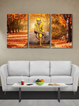 999Store - Meditating Monk In A Warm Orange Autumn Forest Multi-Panel Wall Art (Pack of 3)