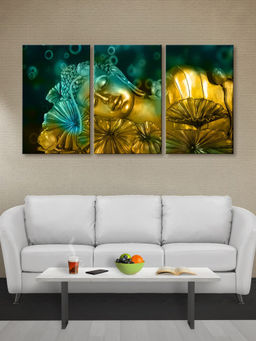 999Store - Reclining Buddha With Leaves In Rich Tones Multi-Panel Wall Art (Pack of 3)