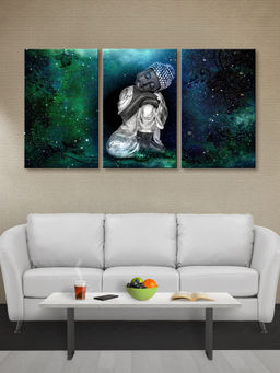 999Store - Meditating Buddha In A Deep Cosmic-Inspired Setting Multi-Panel Wall Art (Pack of 3)