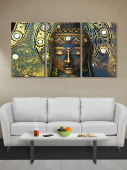 999Store - Ornamental Buddha Face In Bronze & Tribal-Inspirators Multi-Panel Wall Art (Pack of 3)