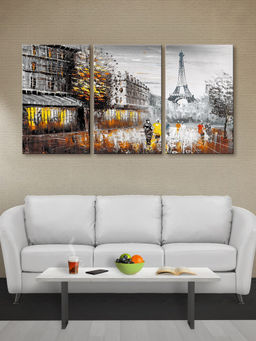 999Store - Monochrome Paris Street Scene With The Eiffel Tower Multi-Panel Wall Art (Pack of 3)