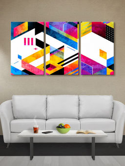 999Store - Vibrant Geometric Design With Laye Angular Shapes Multi-Panel Wall Art (Pack of 3)