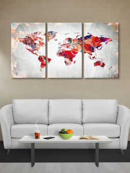 999Store - World Map Design On A Clean White Text Background Multi-Panel Wall Art (Pack of 3)